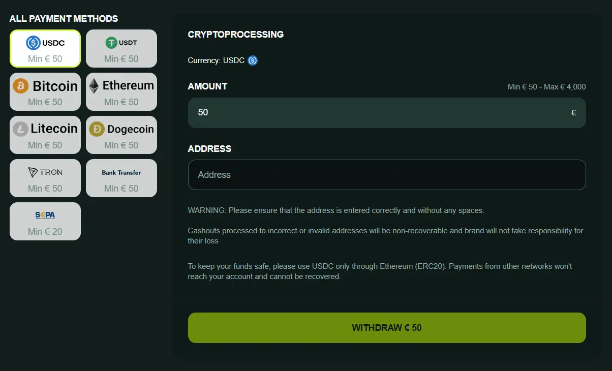 Processing a BetNjet Withdrawal